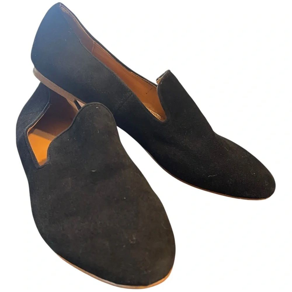 J. Crew Factory Black Suede Smoking Loafers Dark Academia Business Casual Size 8